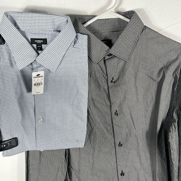 🔥🔥 2 shirts - EXPRESS Slim 1MX Long Sleeve Button Down Dress Shirts Sz Lg - NW - Picture 1 of 11